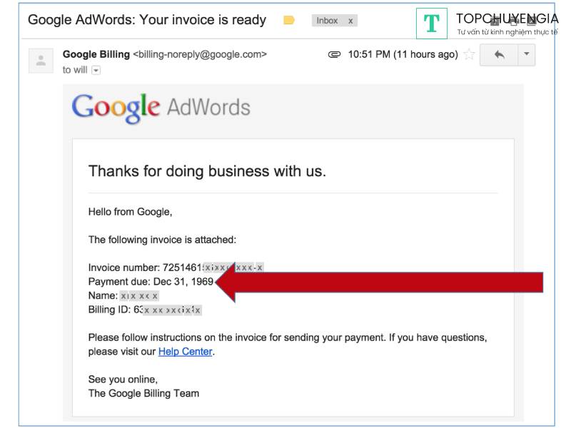 ưu điểm của tài khaorn google ads invoice